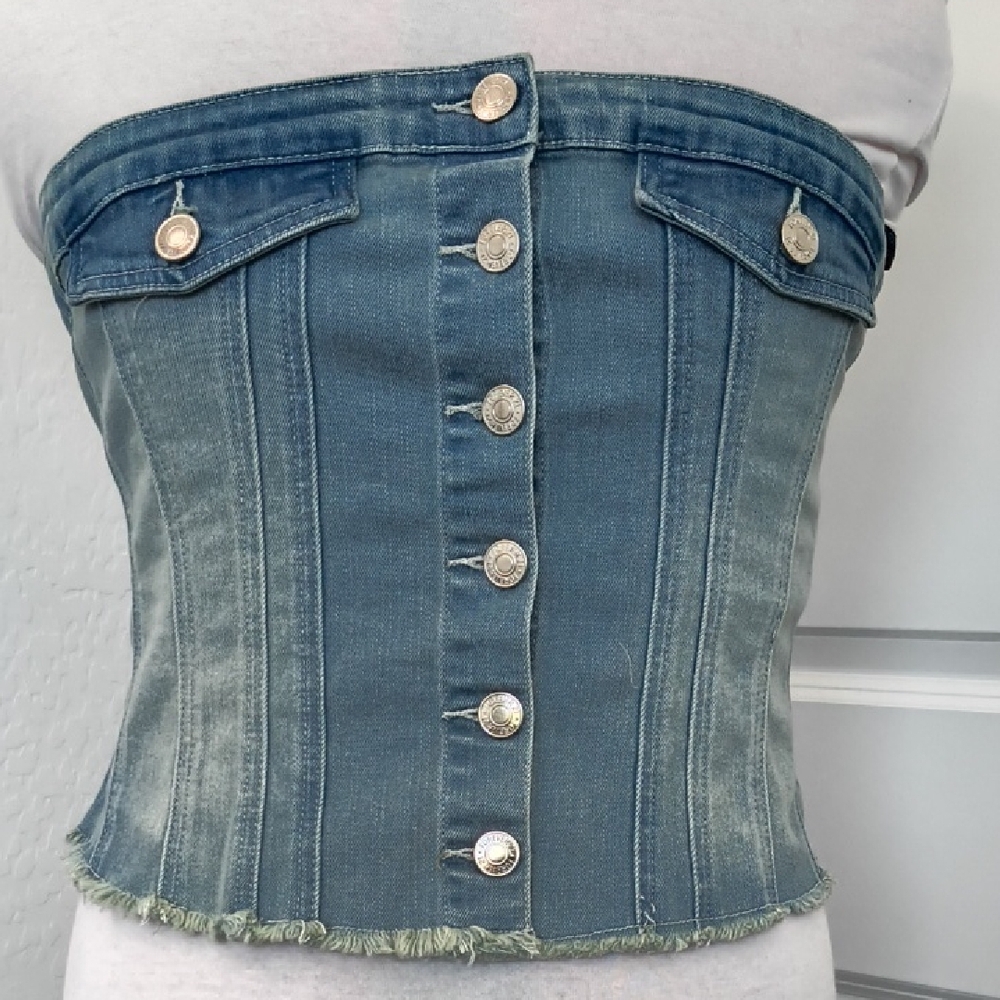 Forever 21 Plus Denim Corset Top with Button Closure Size 2X